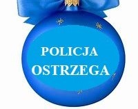 Niebieska bombka świąteczna z napisem Policja Ostrzega